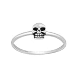 TreasureBay Anillo de calavera para mujer y niña, delicado anillo de dedo de plata de ley 925, tamaño: L, N, M, P, R, T, Plata de ley