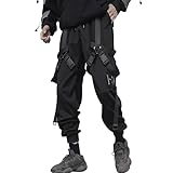 XYXIONGMAO Techwear Cyberpunk Clothing - Pantalones de hip hop para hombre, color negro, ropa de calle, góticos, pantalones cargo tácticos para hombre, Negro -, Medium