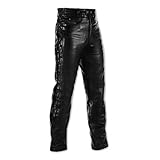 A-Pro Pantalones vaqueros de piel para hombre, con cordones, cruiser, negro, 36