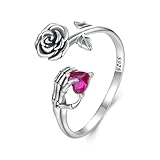 Qings Anillo de Mano Calavera Mujeres de Plata de Ley 925 Abierto Ajustable Flor de Rosa Anillos para Mujeres Hombres