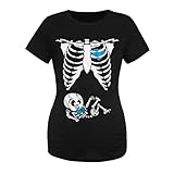 Camisa de maternidad de Halloween para mujer, camiseta de embarazo con estampado divertido, ajuste elástico cómodo para jersey de mujer, 46, Negro , L