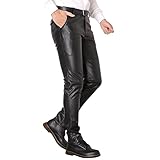 Pantalones de cuero para hombre, pantalones vaqueros de motociclista, pantalones ajustados, impermeables, resistentes al viento, para hombre, moto, para discoteca, color negro, 03#negro., XL