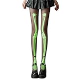 GIUSOBG Medias Esqueleto Mujer Calavera Esqueleto Niña Poliéster Medias Halloween Mujer Leggins Esqueleto Niña Adecuado para Halloween, Pascua, Fiestas Temáticas, Carnaval (M, Fluorescente)