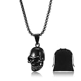 Otuuz Collar de Calavera Gótico Colgante de Calavera de Punk Collar de Cráneo Cadena de Calavera de Gargantilla Joyería Gótica de Esqueleto con Bolsa para Accesorios Halloween Hombres Mujeres (Negro)