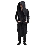 PODOLIXIA Sudadera con capucha gótica, cárdigan largo con capucha, sudadera de gran tamaño, sudadera con capucha para hombre, estilo retro, sudadera con capucha, manga larga, Cyberpunk con bolsillos