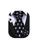 Barry.Wang Juego de corbata de cachemira para hombre, corbata de seda, gemelos cuadrados, formal, boda, fiesta, negocios, Calavera negra., Taille unique