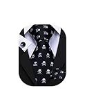 Barry.Wang Juego de gemelos cuadrados de seda sólida con bolsillo para corbata para hombre, corbata lisa y formal, Calavera negra., Taille unique