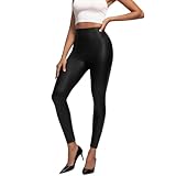 Lishang Leggins Cuero Mujer Push Up Sexy Pantalon Cuero Mujer Cintura Alta Leggings de Piel Sintética Elasticos para Movimiento Fitness Negro Mate S