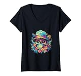 Mujer Flores de calavera Camiseta Cuello V