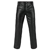 FNine Pantalón de cuero genuino de la motocicleta del grano completo del cuero, estilo de la motocicleta - negro - 46