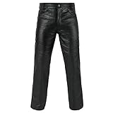 FNine Pantalón de piel auténtica de grano completo para motocicleta, estilo motocicleta, Negro -, 30