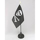 AZ FLAG Bandera de Mesa Pirata Calavera Y Huesos 15x10cm - BANDERINA de DESPACHO DE LOS Piratas 10 x 15 cm Punta Dorada