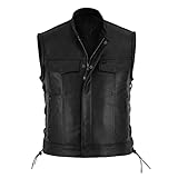 Chaleco de piel para motorista, rockero, para moto, color negro, Negro 02., L