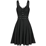 riou Vestido de Tirantes con Tira sin Mangas para Mujer Gótico Punk Vestido Vintage para Muejeres Cuello V de Fiesta Noche Vestido de Fiesta