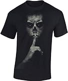 Camiseta: Shhh ! - Cráneo Skull Halloween T-Shirt - Biker Regalo Hombre-s y Mujer-es - Noche Brujas - Calavera - Horror - Gamer - Frankenstein - Fantasy - Apocalipsis - Zombi-e (XXL)