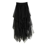 VEMOW Faldas mujer cómoda de tul de cintura alta falda plisada del tutú de las señoras falda de Midi (Negro, Una talla)