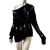 PIYAX Suéteres góticos con Agujeros Punk para Mujer, Ropa de Calle, suéteres Harajuku, Jersey de Punto Roto con Agujeros, Jersey para Mujer