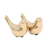 Tiardey 2 Figuras Decorativas de Metal con pájaros, estatuas artesanales de Animales Abstractos, Adornos Modernos para la decoración del hogar y la Oficina (Dorado)