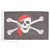 BANDERA PIRATA CON BANDANA ROJO 45x30cm - BANDERINA CON CALAVERA 30 x 45 cm cordeles - AZ FLAG