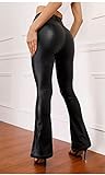 FENGHE Leggings Negros de Piel sintética para Mujer, Pantalones Acampanados de Cintura Alta, Parte Inferior de Campana elástica y Delgada, Pantalones de Cuero PU Negro Mate (4XL,Black)