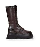 BOSANOVA Botas Militares Altas con Suela Track y Cordones. Cierre con Cremallera Interior. Calzado para Mujer Marron 37