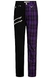 Ro Rox Pantalones Cheques Tartán Mitad Mitad Unisex Plaid Check EMO Punk Gótico, Morado, 32W