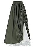SCARLET DARKNESS Falda renacentista para mujer con volantes y dobladillo de encaje, de cintura alta y corte acampanado, verde oliva, S