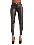 Glook Pantalón de Cuero Negro Mujer de Tiro Alto y Corte Skinny con Bolsillos Traseros - Estilo y Funcionalidad (XL, Negro)