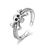 ZIPPICE Anillo de calavera para mujer, plata de ley 925, colgante de calavera con circonita cúbica, anillo ajustable, joyería gótica retro, regalo para niñas, hombres y niños (calavera-R), Plata de