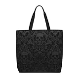 Evengigy Bolsa de mano gótica con estampado de calavera y bolsillo interior con cremallera para mujer, bolsa de compras reutilizable para viajes