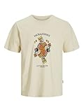 JACK & JONES Male Gedruckt T-Shirt Joranatomy Skull tee SS Crew Neck Sn, Blanco Envejecido, S Hombres