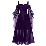 TOFOTL Vestido Medieval Mujer Calavera Victoriano Diafraz de Disfraz Sexy Ghostface 2025 Ropa de Fiesta Familiar Traje Halloween Vampire Costume Vestido Sudadera Mujer 01-Morado 3XL