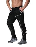 Idopy Pantalones de hombre Steampunk gótico Hip Hop Punk Rock Pantalones con cadena, Negro, XL