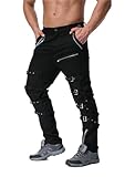 Idopy Pantalones steampunk góticos Hip Hop Punk Rock para hombre con cadena, Negro, XXL