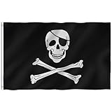 1 Bandera Pirata de Calavera, Bandera Pirata, Banderas Piratas de Huesos Cruzados, Pirata Negra Grande Jolly Roger, Bandera Pirata en Blanco y Negro, para Decoración de Fiesta Pirata