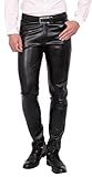 FEOYA Pantalones de cuero para hombre, corte entallado, elásticos, sintéticos, pantalones de lápiz de aspecto húmedo, pantalones de pierna recta para motocicleta, motero, baile, bar, discoteca,