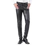 Bauzuoyo Pantalones de piel sintética para hombre, pantalones ajustados, pantalones de cuero para motorista, elásticos, delgados, pantalones de piel para hombre, pantalones de piel para moto,