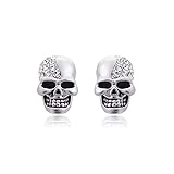 Pendientes de cráneo de Halloween con forma de cráneo gótico punk con diamantes de imitación y pendientes de tuerca de joyería para mujeres adolescentes y niñas