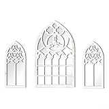 CYRENT Espejo de ventana falso de madera estilo gótico decoración del hogar colgante de pared acrílico autoadhesivo superficies reflectantes 42x25cm (MZ486 A)