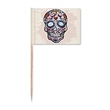 Banderas de palillo de dientes con calavera morada de México