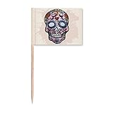 Banderas de palillo de dientes con calavera morada de México