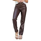 Pantalones rectos de piel sintética para mujer, pantalones de negocios de cuero vegano, pantalones de negocios para mujer, marrón, L