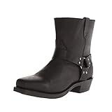 Botas de vaquero vintage para hombre, punta cuadrada con cremallera lateral, arnés para hombre, botas de cuero para motocicleta, Black, 41 1/3 EU