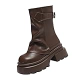 Generisch Botines de mujer con tacón de plataforma, estilo gótico, punk, botines de bicicleta, tacón en bloque, suela de perfil, botas de moto, con hebilla, botas de saltar, botas cortas de piel