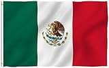 Anley Fly Breeze Bandera de México de 3x5 pies - Color Vivo y Resistente a la decoloración UV - Encabezado de Lienzo y Doble Costura - Banderas Nacionales MX mexicanas Poliéster con Ojales