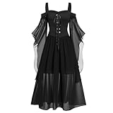 riou Vestidos Medievales Para Mujer Tallas Grandes Halloween Gótico Vestido de Noche con Ribete Encaje Disfraces Originales Fiesta Cosplay, Carnaval