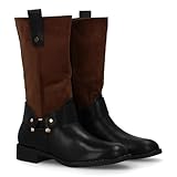 shoes&blues.es 94752 Bota para Mujer con Doble Textura, Cierre de Cremallera, con Detalles metalicos, Tacon bajo. Ideales Otono Invierno. Marron Talla 38