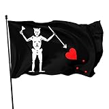 Bandera de pirata de calavera de Barba Negra de 3 x 5 pies, banderas para interiores y exteriores, decoración de jardín, granja, patio, bandera no destiñe, resistente a los rayos UV, 100 poliéster