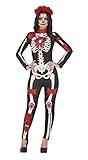 FIESTAS GUIRCA Disfraz de Catrina - Mono Largo con Estampado de Esqueleto, Flores y Joyas para Mujer Adulta Talla S 36-38