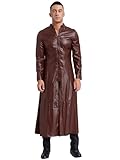 Fldy Abrigo de piel para hombre, largo, gótico, punk, chaqueta de piel sintética con cremallera, abrigo de matriz, chaqueta militar Steampunk, disfraz de Halloween y carnaval, granate, L